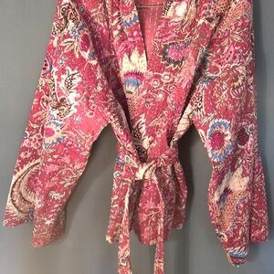 Pink Floral Wrap Robe with Tie Belt